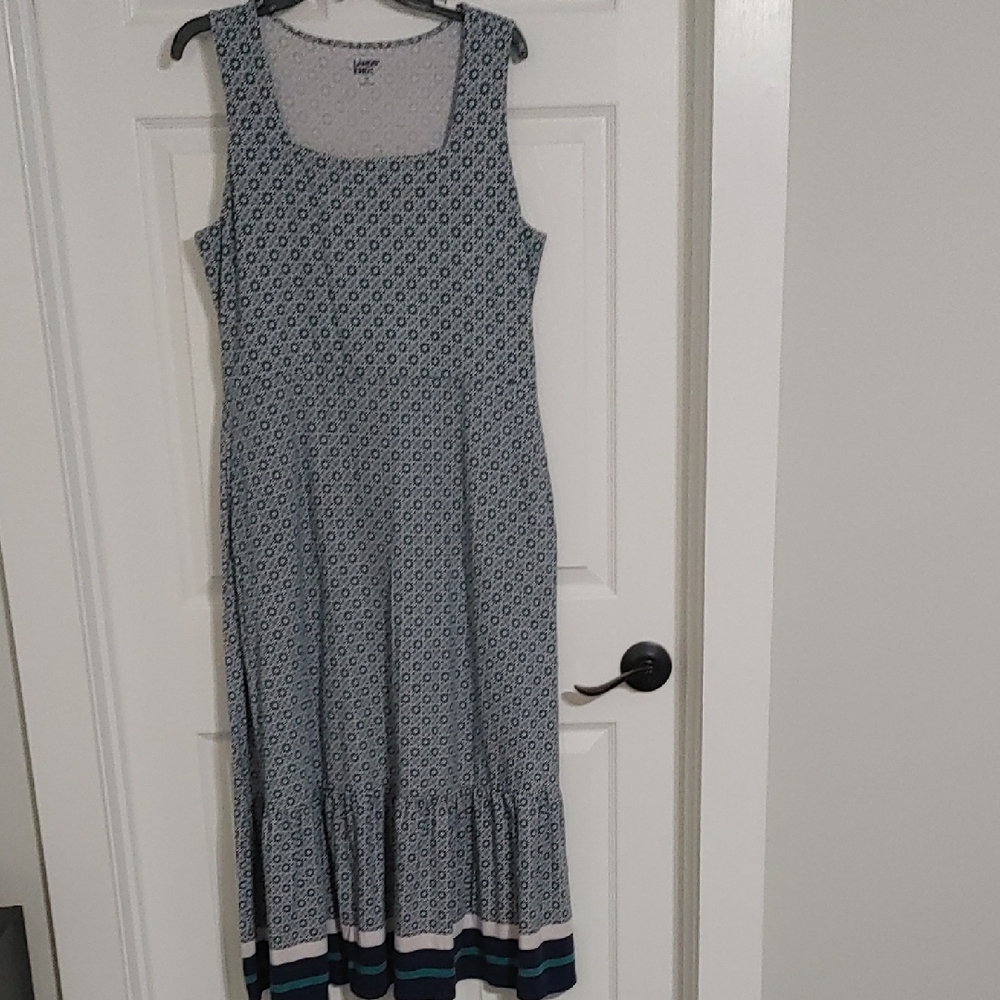 Lands' End Blue Patterned Sleeveless Maxi Dress with Tiered Hem & Pockets Sz LP - Picture 5 of 7